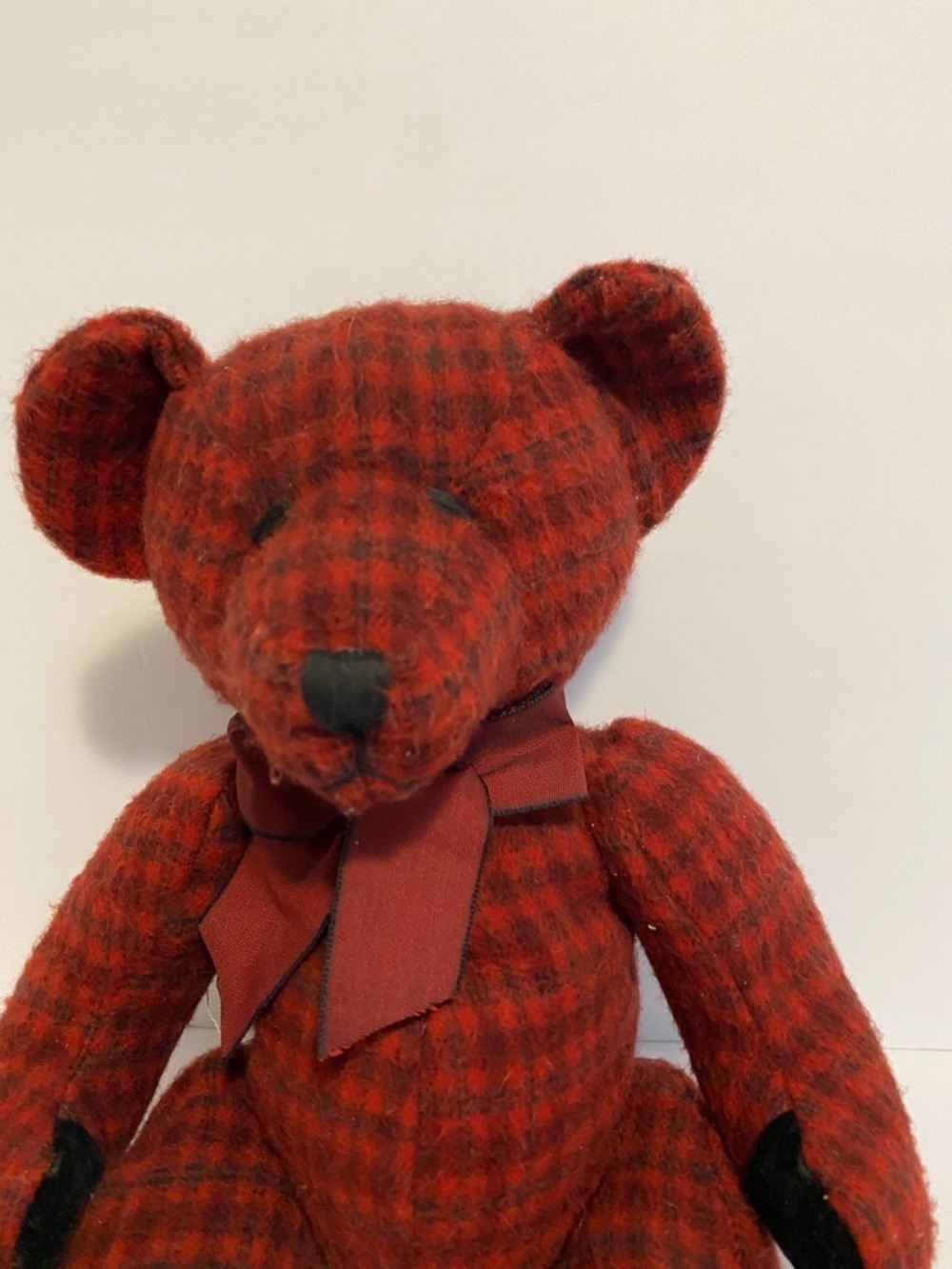 Vintage Russ Berrie Nelly 13" Plush Teddy Bear Flannel Red & Black Plaid #4820 - Picture 2 of 6